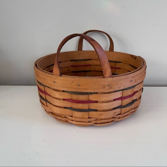 LONGABERGER WOVEN TRADITIONS 10" DARNING BASKET with 2 LEATHER LOOP HANDLES 1995 - Picture 5 of 10